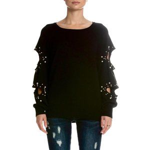 Zara Oversized Pearl Cutout Sweatshirt Black Small
